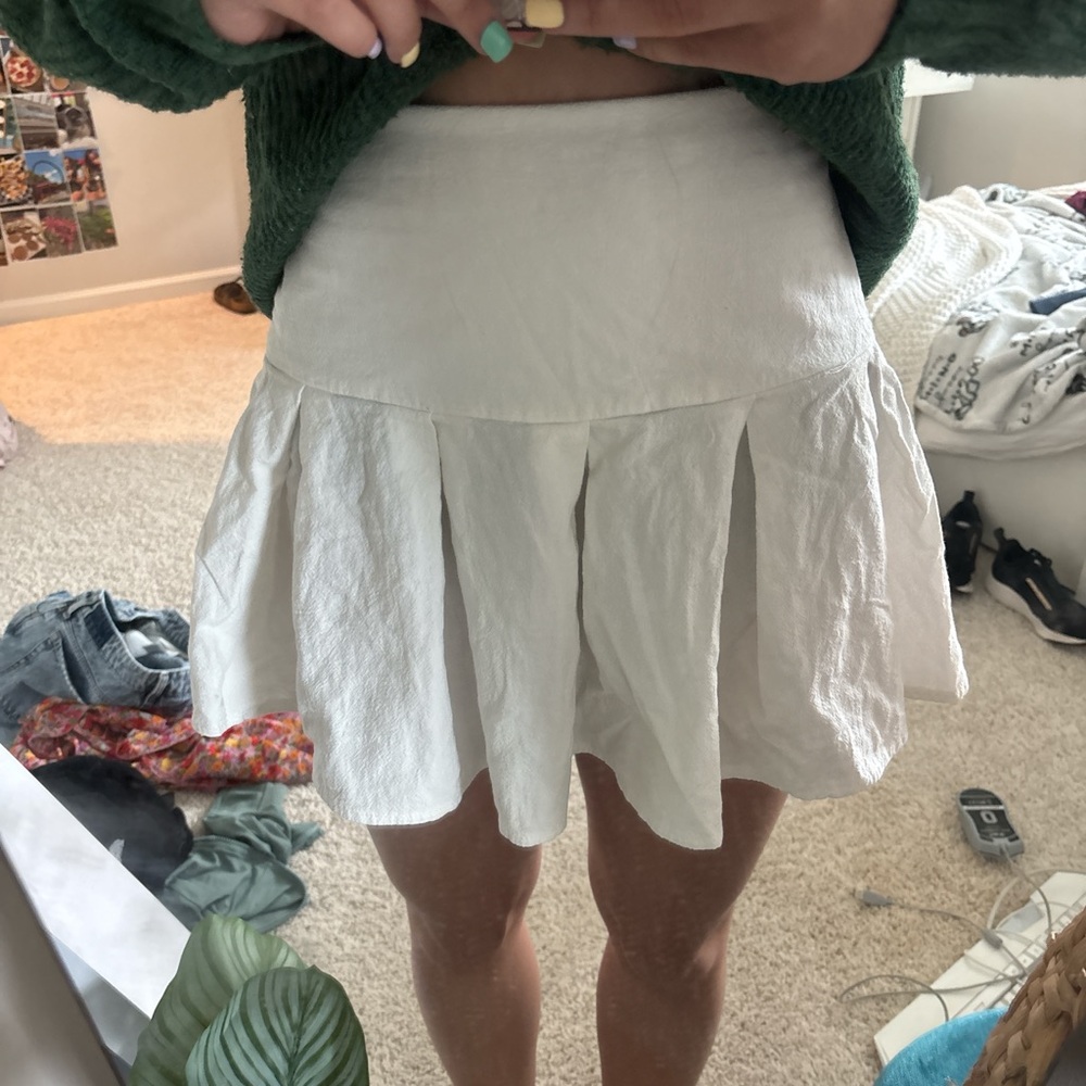 URBAN Romantics Cream Mini Skater Skirt Pleated Casual
